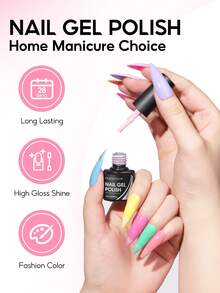 Peacecolor 25PCS Gel Nail Polish Set 20 Colors With 5 Base Top Coats Glossy Matte Silver Gold Glitter Soak Off Spring Summer Vacation Gift For Women - 彩色 - 查看 3