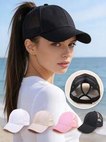 1pc Classic Heart Graphic Ponytail Baseball Cap, Vintage Distressed Mesh Trucker Hat, Breathable Adjustable Women's Dad Hat - Multicolor - View 8