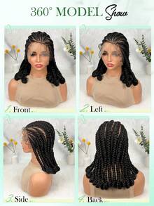 A ANYTIME 16 Inch Hand-Tied Cornrow Braided Wigs For Black Women, HD Full Transparent Lace Front Box Braid Wig With Curly Ends, Soft Lightweight Synthetic Braids Lace Wig Daily Wear, Halloween - Black - View 8