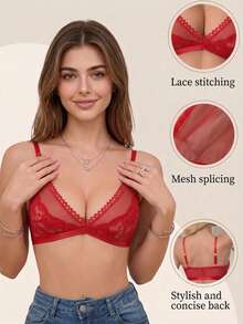 Women's Red Heart Lace Patchwork French Comfortable Lingerie - Red - View 1