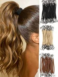 15pcs/5pcs Black Elastic Hook Ponytail Hair Ties - Women's Hair Accessories, Styling Hairbands, Elastic Ponytail Hair Ties - Multicolor - View 1