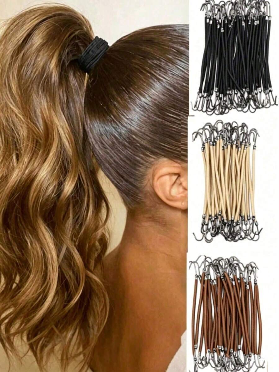 15pcs/5pcs Black Elastic Hook Ponytail Hair Ties - Women's Hair Accessories, Styling Hairbands, Elastic Ponytail Hair Ties - Multicolor - View 1
