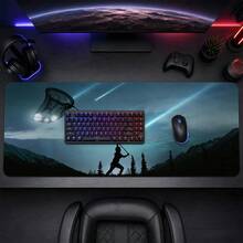 Thảm bàn phím gaming cỡ lớn Silhouette Man Catching Shooting Star, in nghệ thuật bầu trời sao băng núi sương mù, đế cao su chống trượt, tấm lót chuột kéo dài chống nước, trang trí máy tính để bàn gaming - Xem 2