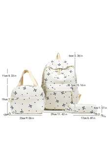 3pcs Set - Cute Bow Pattern Backpack Set For Back To School, Large Capacity Polyester School Day Bag With Lunch Bag And Pencil Case, Multi-Pocket Casual Backpack, Lightweight Bookbag, Suitable For Students/Graduates/Young People, Perfect For Back To School/Daily/Shopping/Short Trips And Outdoor Leisure Activities - 2283 - View 3