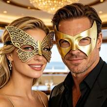 Maschera da mascherata in pizzo a forma di farfalla, maschera dorata sexy da donna, adatta per Natale, Ognissanti, feste, costume di alta qualità per coppie, carnevale, feste veneziane, spettacoli - Dorato - Visualizzare 3