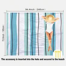 1pc Extra Large Striped Sand-Proof Quick-Dry Beach Towel Mat, Suitable For 1-3 Adults - Lightweight, Durable Polyester Fabric - Perfect For Travel, Camping, Hiking And Leisure Beach Time, Beach Mat, Picnic Mat, Camping Ground Cover - Mint Blue-green Vertical Stripes - View 12