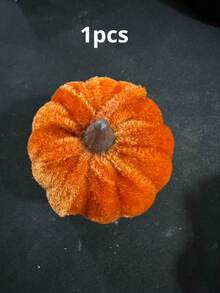 6pcs Random Color Artificial Velvet Foam Pumpkin Decor, Autumn Home Pumpkin Decoration, Mixed Color Velvet Faux Pumpkins, Artificial Autumn Tabletop Decor, Reusable Thanksgiving Autumn Centerpiece Decoration, Handmade Velvet Pumpkins - Orange - View 7