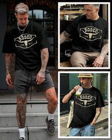 Western Cowboy Rodeo Shirts: camisetas clásico con diseño de calavera de vaca para hombre, camisetas bohemias de música de concierto campestre - Verde militar - Ver 5