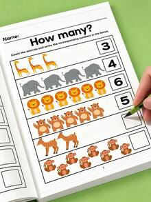 3-6 Years Old Children Counting And Writing Math Workbook, Includes Quantity Question And Answer Fun Exercises, Designed For Kindergarten Small And Large Classes, Helps Children Recognize Numbers And Practice Writing. This Workbook Features Cartoon Transportation Illustrations, It Is A Pen Control Training Exercise Set For Preschoolers And Elementary Students. Fun Math Exercises, Learn Counting And Writing Numbers 1 To 10, Essential Home Early Education Teaching Tool. - Multicolor - View 1