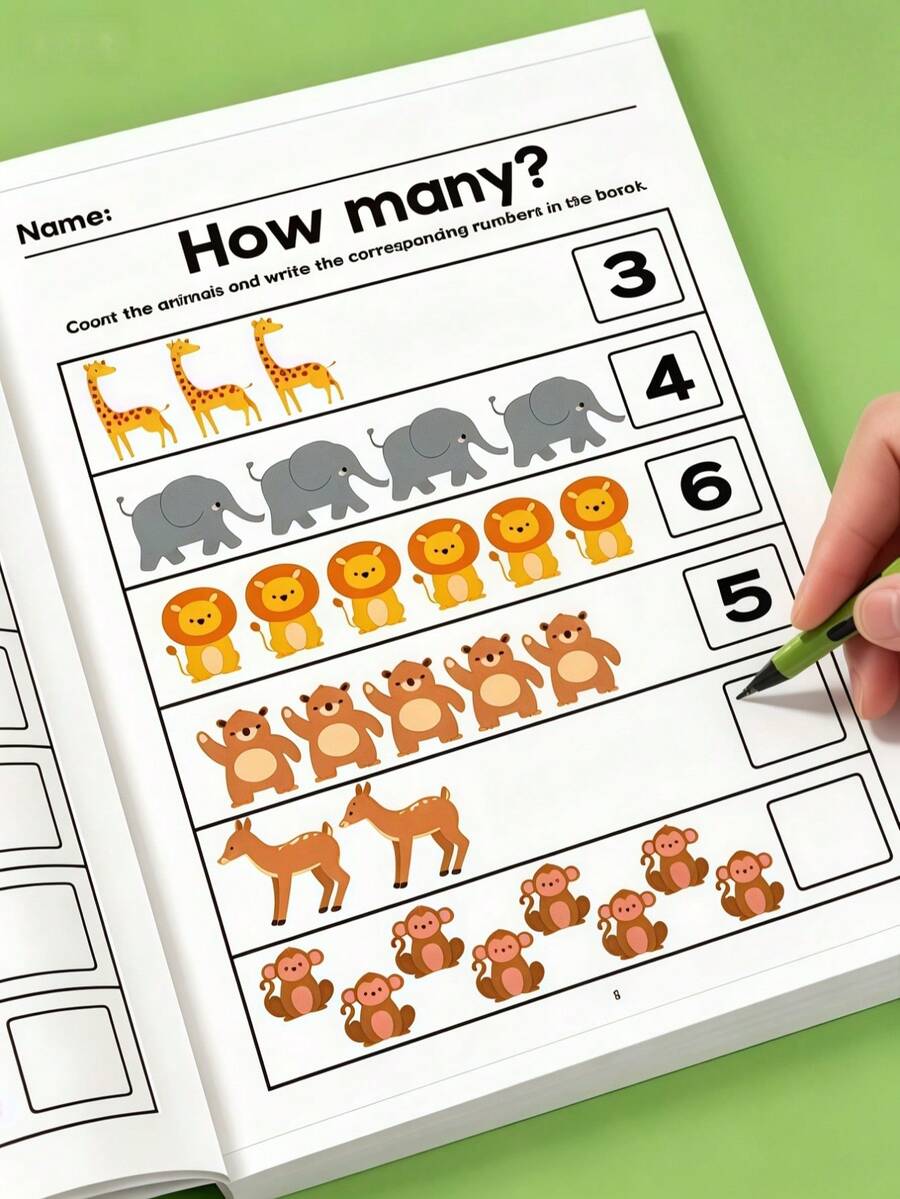 3-6 Years Old Children Counting And Writing Math Workbook, Includes Quantity Question And Answer Fun Exercises, Designed For Kindergarten Small And Large Classes, Helps Children Recognize Numbers And Practice Writing. This Workbook Features Cartoon Transportation Illustrations, It Is A Pen Control Training Exercise Set For Preschoolers And Elementary Students. Fun Math Exercises, Learn Counting And Writing Numbers 1 To 10, Essential Home Early Education Teaching Tool. - Multicolor - View 1