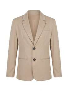 Men's 2-Piece Suit Set, Solid Color Single-Breasted Blazer And Pants, Suitable For Spring, Summer, Autumn, Casual, Business, Commuting - Khaki - View 5