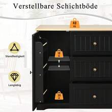 Modern Sideboard In A Minimalist Style / MDF Sideboard / Freestanding Base, High Load-Bearing Capacity / Generous Storage Space / Suitable For Dining Rooms, Living Rooms And Entryways - Black - View 9