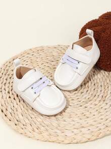 1 Pair Boys Solid Color PU Hook And Loop Design Non-Slip Breathable 0-15 Months Infant Walking Shoes Retro Classic Versatile Casual Sports Shoes Suitable For Spring And Autumn - White - View 2