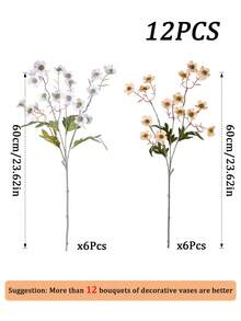 12/6pcs Silk Long Stem Artificial Flowers, Indoor Faux Flowers (White, Champagne), Suitable For Room Decor, Home Decor, Wedding Decor, Outdoor Decor, DIY, Halloween, Christmas, Thanksgiving, Autumn Decor, Birthday Party, Garden Decor, Mother's Day, Valentine's Day - Multicolor - View 12
