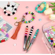 200pcs Silicone Lentil Beads, 12mm Silicone Abacus Bead For Keychain Making Focal Bead Bulk For Necklace Bracelet Jewelry DIY Crafts Accessories - Multicolor - View 7