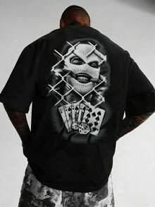 Camiseta ligera de manga corta para hombre - con estampado de "personajes y cartas de juego", cuello redondo, nuevas camisetas con diseños gráficos, estilo Y2K, entrega desde almacén local. - Schwarz - Ver 1
