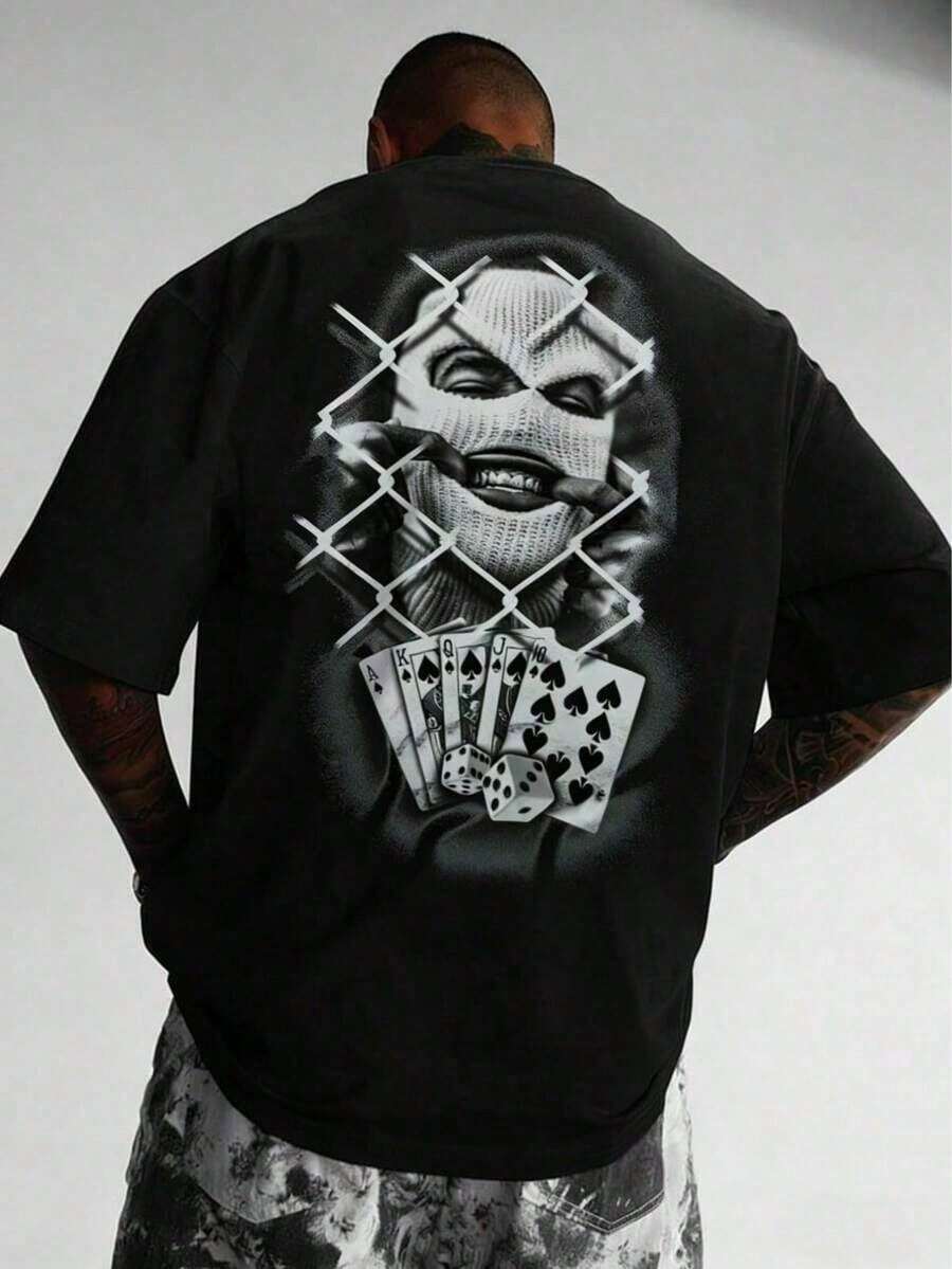 Camiseta ligera de manga corta para hombre - con estampado de "personajes y cartas de juego", cuello redondo, nuevas camisetas con diseños gráficos, estilo Y2K, entrega desde almacén local. - Schwarz - Ver 1