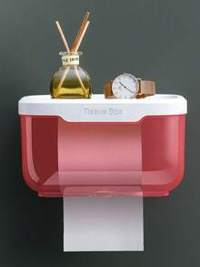 Soporte para pañuelos a prueba de agua montado en la pared con cajón, adecuado para el baño, dispensador de papel higiénico autoadhesivo, caja de pañuelos multifunción con estante de almacenamiento superior, para el hogar y el baño, accesorio comercial, accesorio de limpieza del hogar - Multicolor - Ver 19