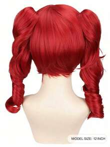Versatile Women's Wig 12 Inch Red Fashionable Wig - Heat Resistant, Curly Ponytail With Bangs, Breathable Rose Mesh Cap, Suitable For Daily Wear, Party, Cosplay, Ideal Accessory, Graduation Gift And Exquisite Gift For Girls, Halloween - Red - View 6