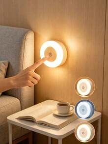 1件可調光LED觸控小夜燈，暖白與日光色可調亮度，適用於臥室、走廊、浴室、客廳、衣櫥、櫥櫃裝飾照明，緊湊設計，安裝方便，USB充電式櫥櫃/壁燈 - 觸碰小圓燈 - 查看 2