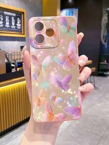1pc Purple Pink Butterfly Camera Protection Phone Case UV Printed Compatible With Samsung/Galaxy/ Android Models - Pink - View 7
