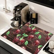 1pc Vintage Wood Grain Apple Pattern Rubber Absorbent Dish Mat, Espresso Machine Countertop Absorbent Mat, Sink Drain Mat, Soft Faucet Absorbent Mat, Sink Cup Mat, Home & Kitchen, Bathroom Accessories - Multicolor - View 12