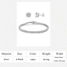 MDFUN 18K White / Gold CZ Tennis Bracelet & 6mm Round Stud Earrings Set, Women Daily Holiday Jewelry Gift - White - View 11