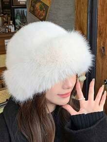 1pc Women's Faux Mink Fur Bucket Hat, Winter Autumn High-End Versatile Plush Mongolian Hat, Large Head Circumference, Warm Ear Protection - Multicolor - View 5
