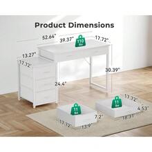 Computer Desk With 5 Drawers, 53 Inch Office Desk With Printer Shelf, Reversible Vanity Desk For Home Bedroom, Writing Table Desk For Storage, White - White - View 3