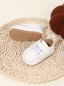 1 Pair Boys Solid Color PU Hook And Loop Design Non-Slip Breathable 0-15 Months Infant Walking Shoes Retro Classic Versatile Casual Sports Shoes Suitable For Spring And Autumn - White - View 3