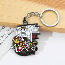 3pcs Anime One Piece Metal Enamel Keychain Luffy Straw Hat Dog Tag Thousand Sunny Ship Pendant Key Ring Cosplay Accessories Gift For Anime Fans - Multicolor - View 4