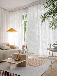 1PC Premium Bamboo Jacquard Velvet Sheer Curtain With Grommets, Semi-Transparent Light Filtering Room Divider Window Curtain For Study And Living Room - Multicolor - View 11