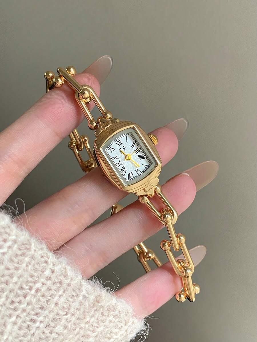 Women's Gold Square Quartz Watch, Compact And Suitable For Daily Wear, Birthday, Graduation Gift, Casual Occasions - Gold - View 1
