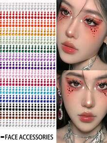 900pcs/Sheets Colorful Eye Makeup Rhinestone Decorative Stickers, Holiday Party Makeup Ball Short Video DIY Makeup Accessories, Concert Bar Shiny Face Tattoo Costume Stickers - 彩色 - 查看 5