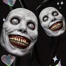 Horror Grinning White Ghost Mask Evil Smiling Demon Mask Scary Role Play Mask Halloween Carnival Haunted House Prank Photo Prop (For Bulk Orders Please Refer To The Last Actual Photo) - View 2
