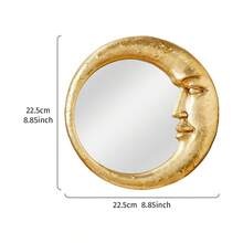 Face Crescent Moon Round Decorative Wall Mirror, Creative Background Wall Decor Home Art Hanging Ornament, Creative Makeup Mirror - Multicolor - View 2