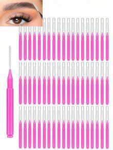 200/100/150/50/20/5pcs Mini Eyebrow Brushes, Bendable Micro-Fine Mascara Brush Head Makeup Tool, Eyelash Filler Brow Lift Dye Brush, Eye Tool, Eyelash Tool, Eyelash Comb, Travel And Daily Use - Hot Pink - View 2