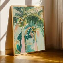 1 Stück moderne tropische Palmenbaum Wandkunst Muster Grün & Gold rahmenloses Leinwand Poster mit Minze Minze Pastellrosa Beige Türkis Farben,Wohnzimmer Dekoration Bilder für Wohnzimmer Dekoration Poster Heimdekoration rahmenlos - A - Übersicht 4