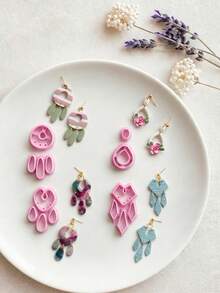 Boho Polymer Clay Cutter Set, Tassel & Dangle Earring Shapes For Statement Jewelry Crafts - Pink - View 3