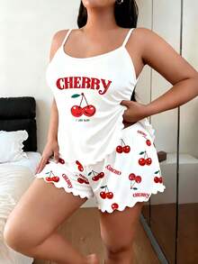 Women's Plus Size Pajama Set, Camisole Top And Shorts, Loose And Comfortable, Summer Sleepwear Set - White - View 5