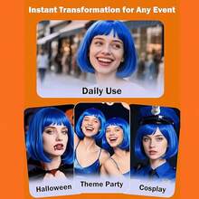 High-Color Short Bob Wig, Holiday Fun Cosplay Party Series Ball Costume Accessory Hairpiece, Women's Daily Wear Fashion Elegant Basic Style Wig - Multicolor - View 4