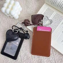Photo Card Holder Keychain - 1pc PU Leather 3-Inch Photo Card Holder With Detachable Metal Heart Charm And Leather Heart Charm, Cute Double Slot Protective Case, Suitable For Idol Photo Cards, ID Cards And Credit Cards, Perfect For Back To School Gifts - A - View 5