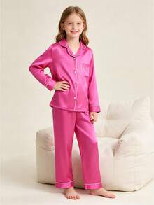 2pcs Tween Girl Watermelon Red Long Sleeve & Long Pants Pajama Set - Multicolor - View 6
