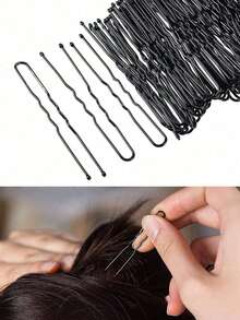 150pcs/50 Pieces/20 Pieces Set Solid Color U-Shaped Clip Straight Hair Clip For Hair Dyeing And Perming.Halloween Hair Accessories, Travel Essentials - Black - View 2