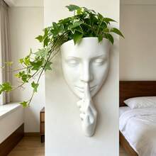 1件裝 黑白創意人像壁掛花籃 藝術臉孔壁掛植栽盆 多肉與綠植牆飾花盆 - 創意人像 - 查看 3