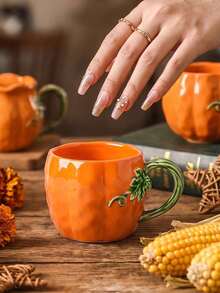 1pc Ceramic Cup, Pumpkin Lace Pattern, Autumn Harvest Pumpkin Coffee Mug, Exquisite, Suitable For Halloween Home Decor And Tableware, Party And Gathering Latte Art Cup, Gift, Holiday Decoration, Restaurant And Cafe Water Cup - Multicolor - View 9