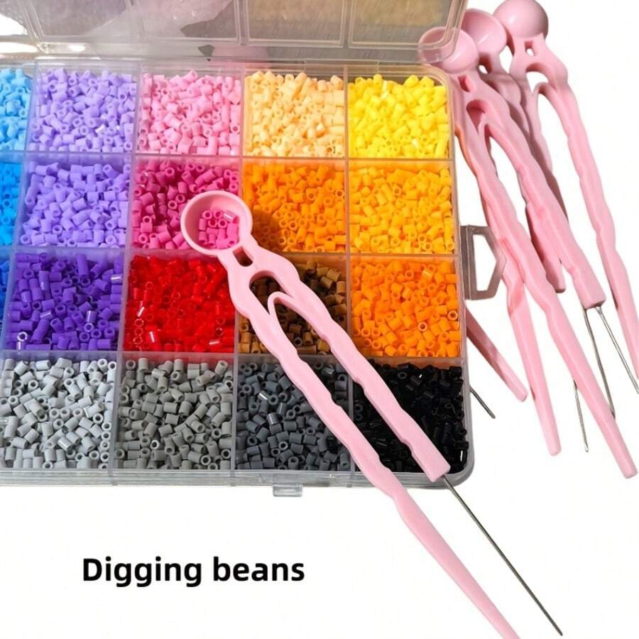 1Set 2pcs Beaded Mosaic Board Material Kit With Manual Tools: Bead Dispenser, Bead Box, Pink Spoon, Single Needle