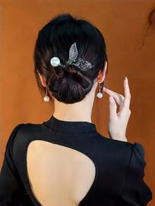 1pc Rhinestone Mermaid Tail Pearl U-Shaped Hair Stick, Anti-Slip Updo Hair Accessory For Women - Multicolor - View 3