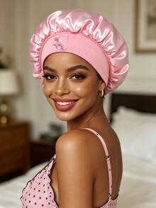 New Summer Floral Sleep Bonnet For Women – Lightweight Satin Hair Wrap Cap, Daily Night Sleep Hair Care - Pink - View 2