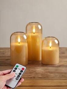 1/2/3pcs Gold Flameless Candles With Remote Control, Suitable For Table Centerpiece, Wedding, Holiday Party, Home Decor - Gold - View 1
